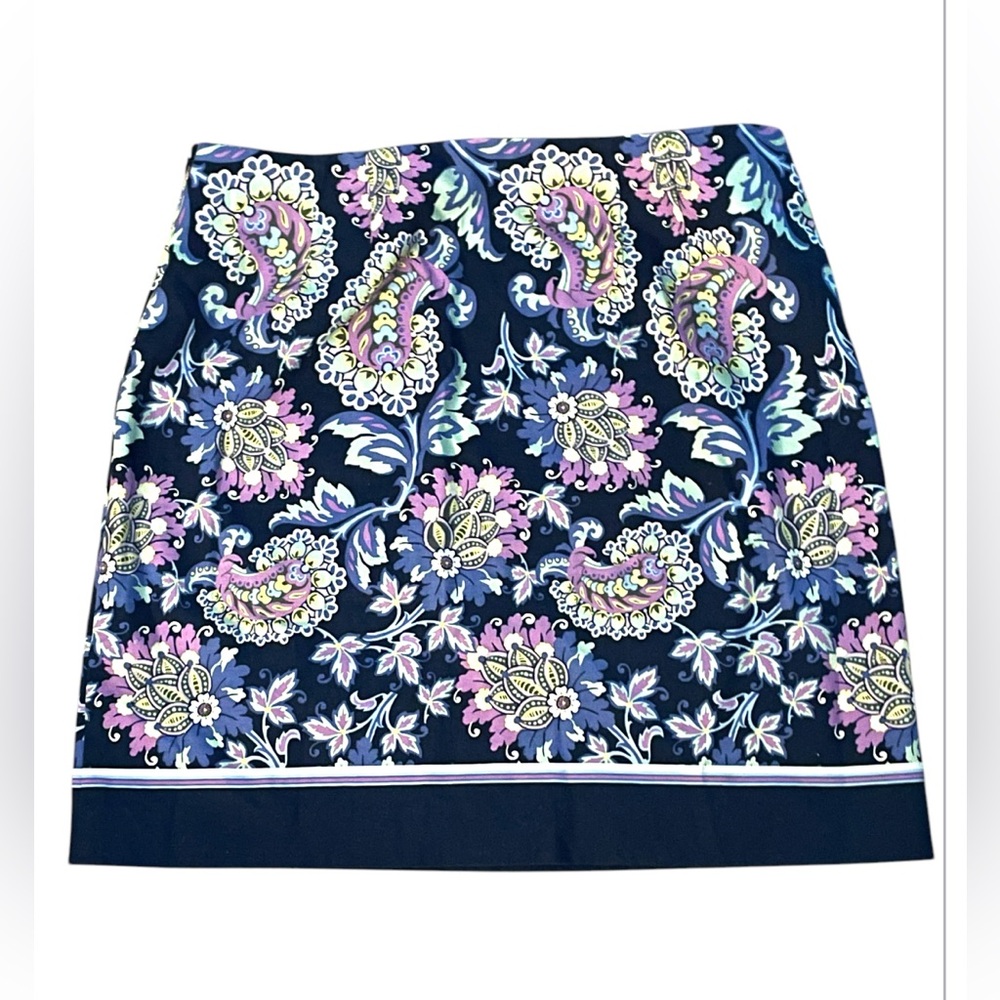 SK19 Talbots Size 8 Navy Floral Patterned Skirt - Multicolor